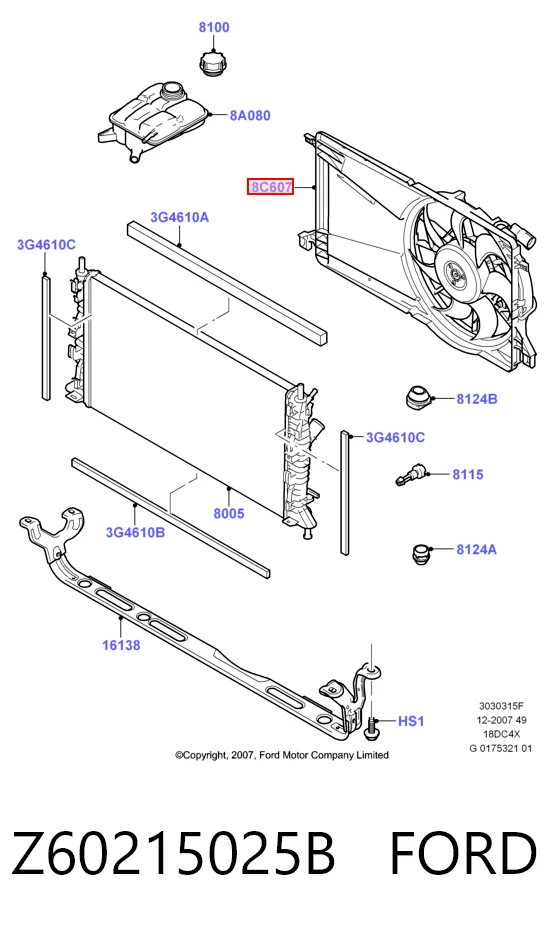 Z60215025B Ford Dyfuzor chłodnicy, w komplecie z silnikiem i wirnikiem