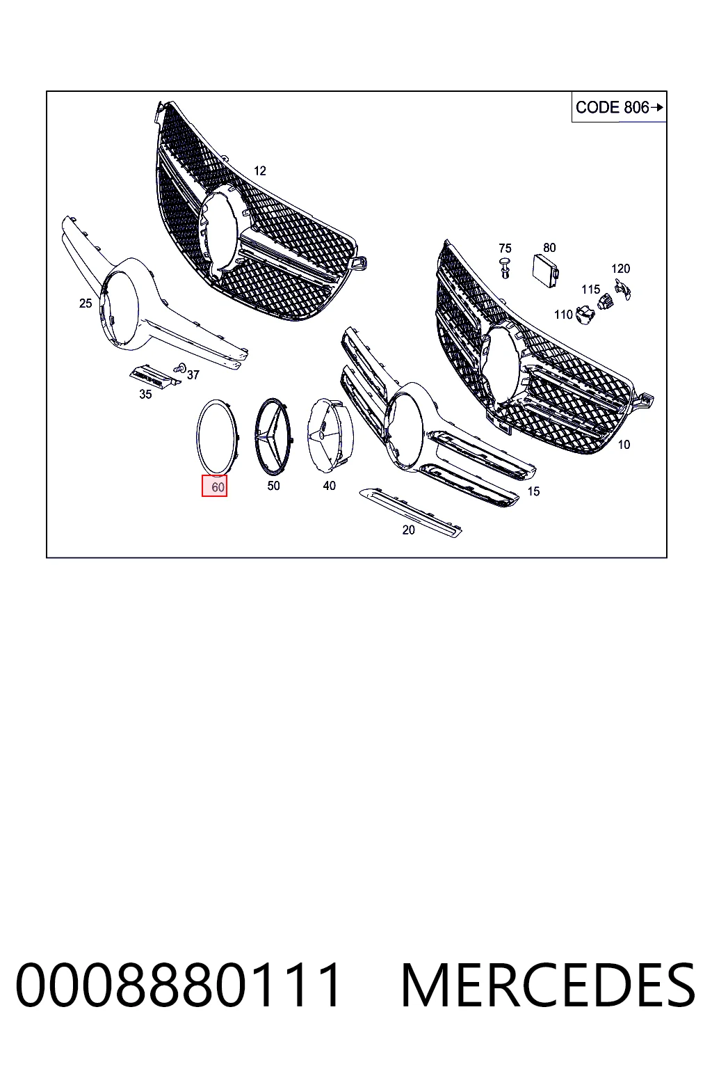 0008880111 Mercedes Emblemat na atrapę chłodnicy