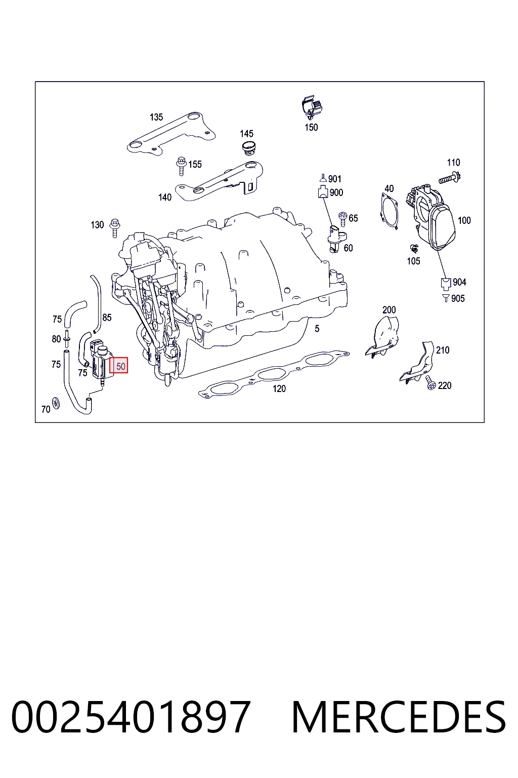 0025401897 Mercedes Zawór-przełącznik regulatora klap kolektora ssącego