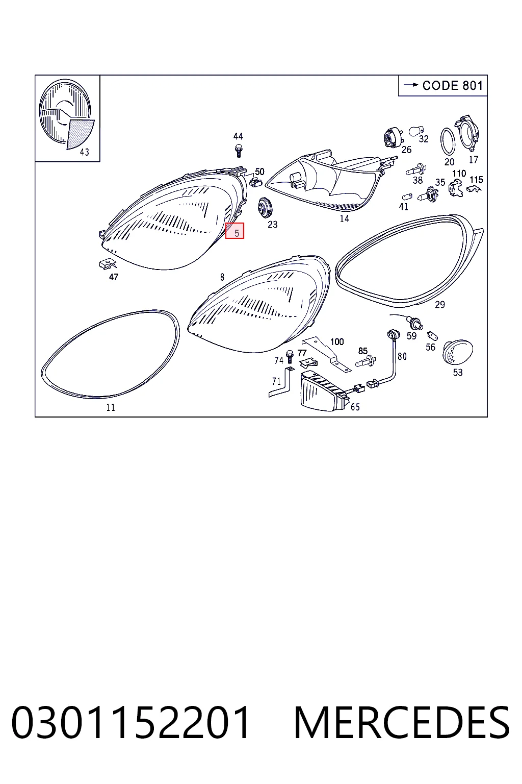 Reflektor lewy Mercedes A hatchback (W168) (1997 - 2004) cena, od 63,30 USD