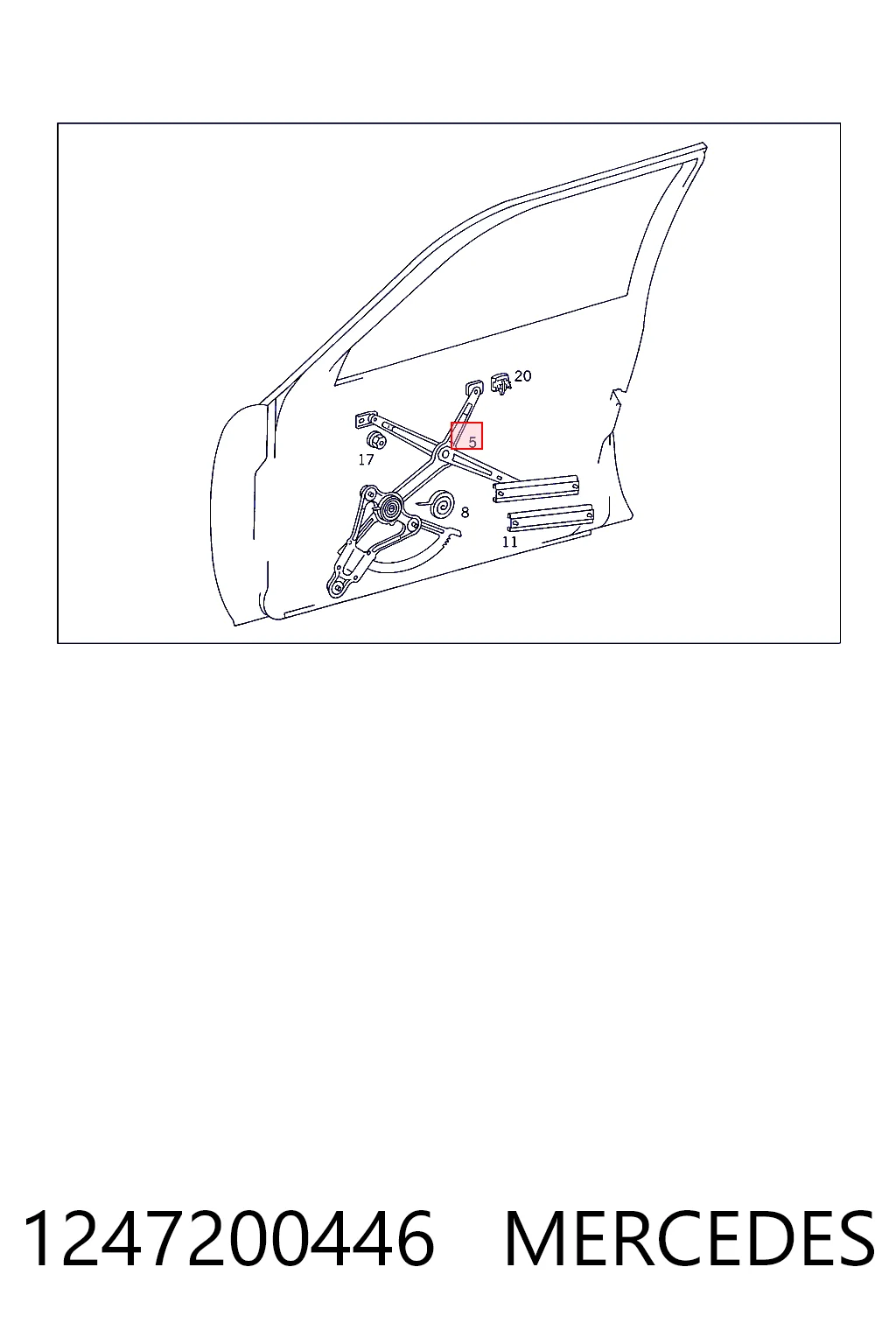1247200446 Mercedes Mechanizm podnoszenia szyby drzwi przednich prawych
