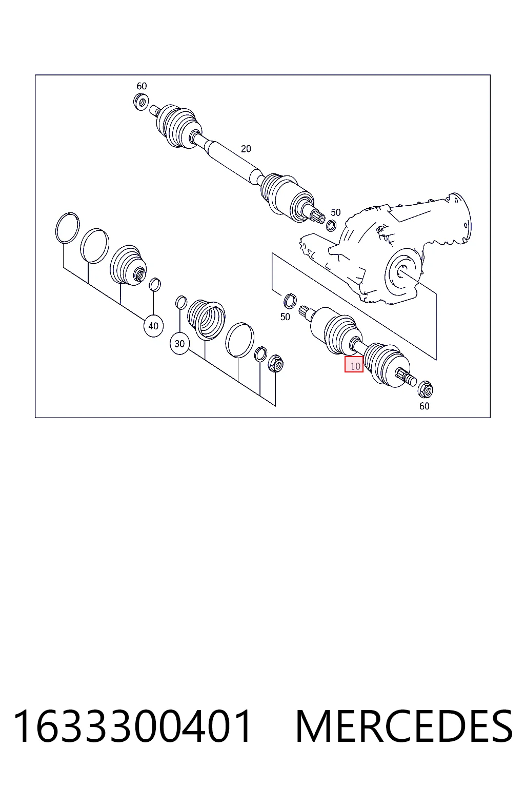Półoś napędowa przednia lewa Mercedes ML/GLE SUV (W163) (1998 - 2005) cena, od 54,74 USD