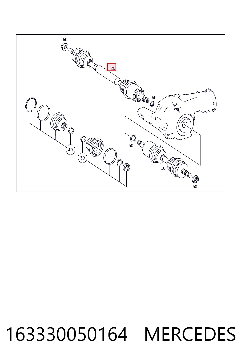 Półoś napędowa przednia prawa Mercedes ML/GLE SUV (W163) (1998 - 2005) cena, od 68,43 USD