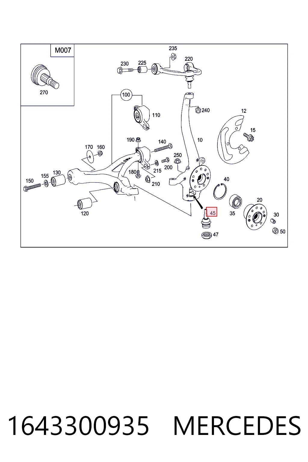 1643300935 Mercedes Sworzeń wahacza dolny