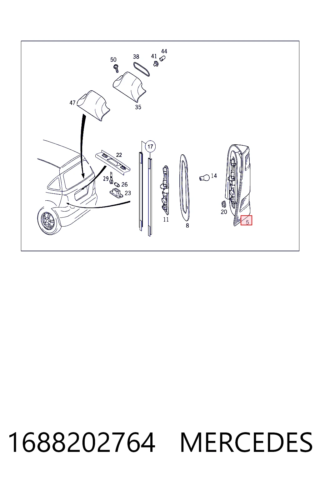 Lampa zespolona tylna lewa do Mercedes A  W168