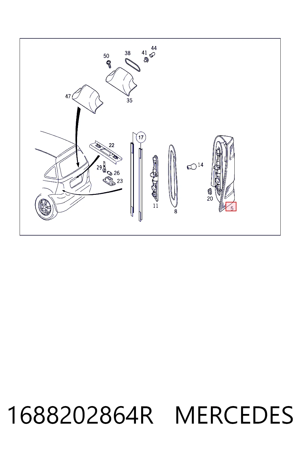Lampa zespolona tylna prawa Mercedes A hatchback (W168) (1997 - 2004) cena, od 61,35 USD