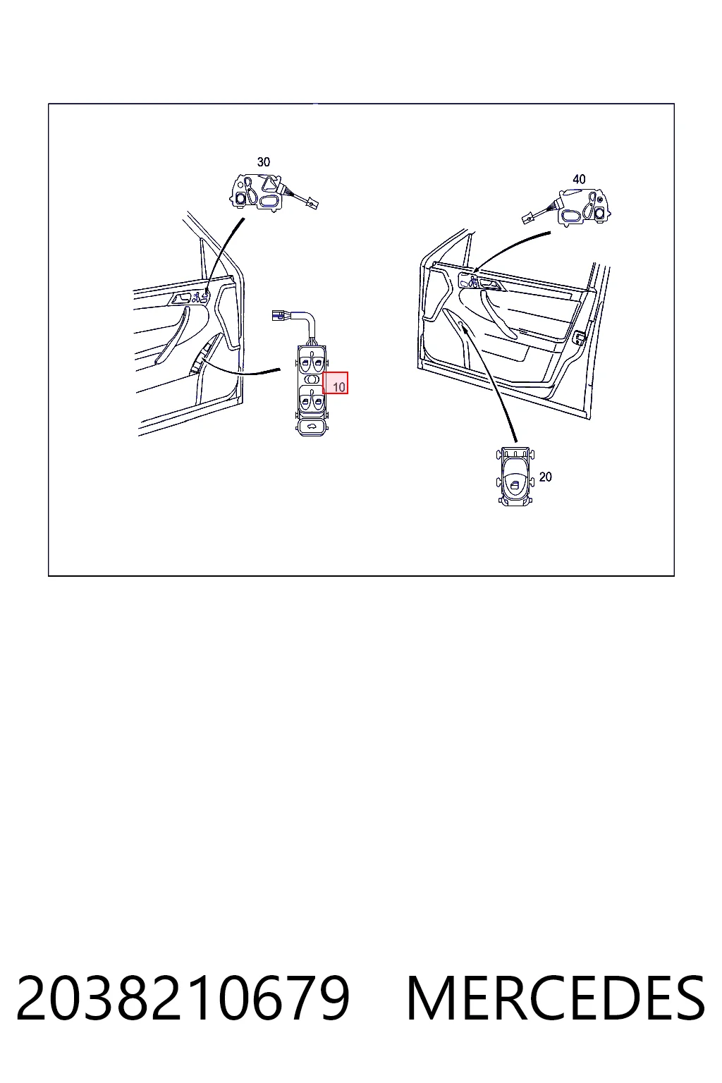 2038210679 Mercedes Panel przyciskowy sterowania podnośnikiem szyby przedni lewy