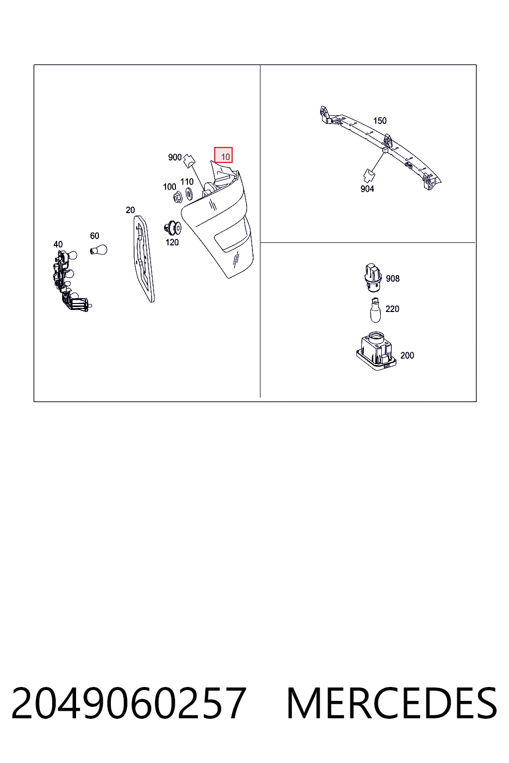 2049060257 Mercedes Lampa zespolona tylna prawa