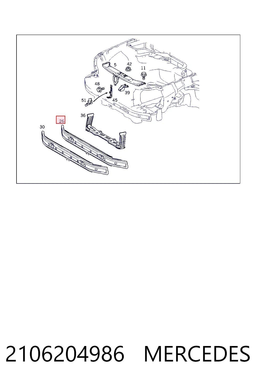 Wzmocnienie zderzaka przedniego Mercedes E sedana (W210) (1995 - 2002) cena, od 63,20 USD