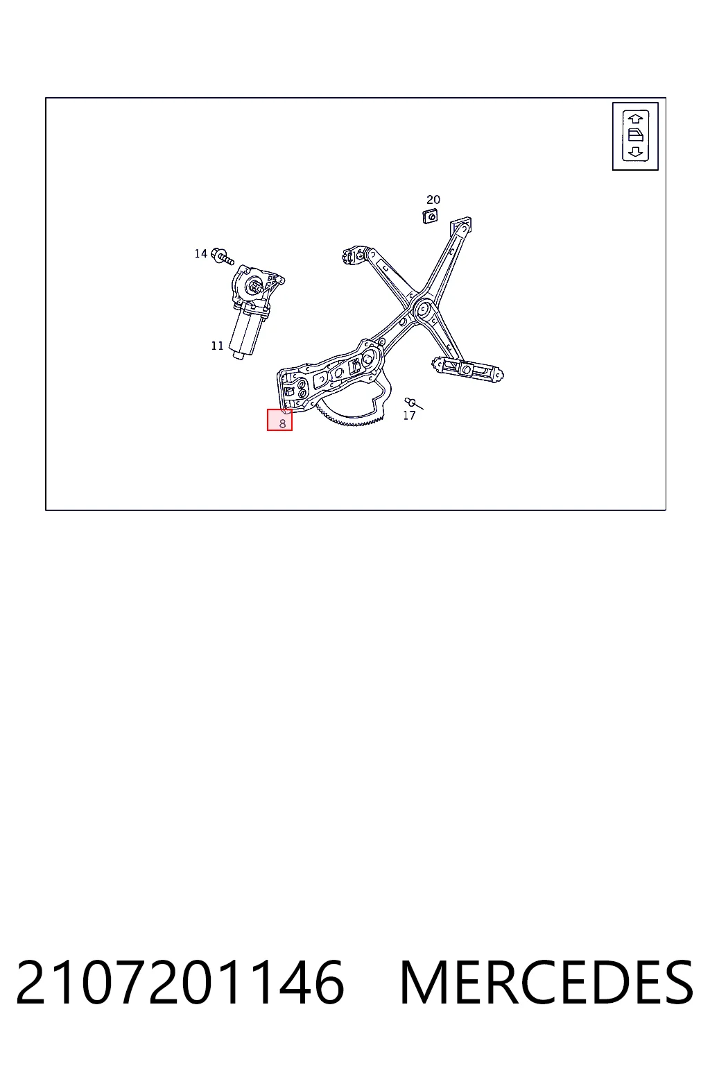 2107201146 Mercedes Mechanizm podnoszenia szyby drzwi przednich lewych