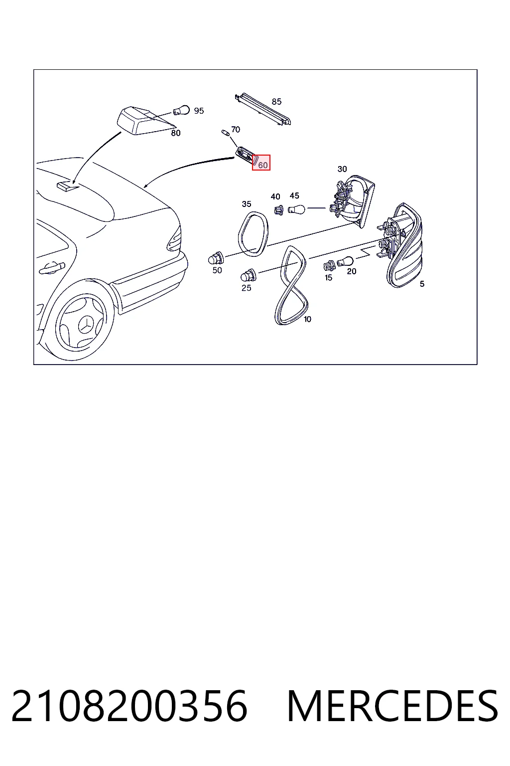 2108200356 Mercedes Lampa oświetlenia tylnej tablicy rejestracyjnej