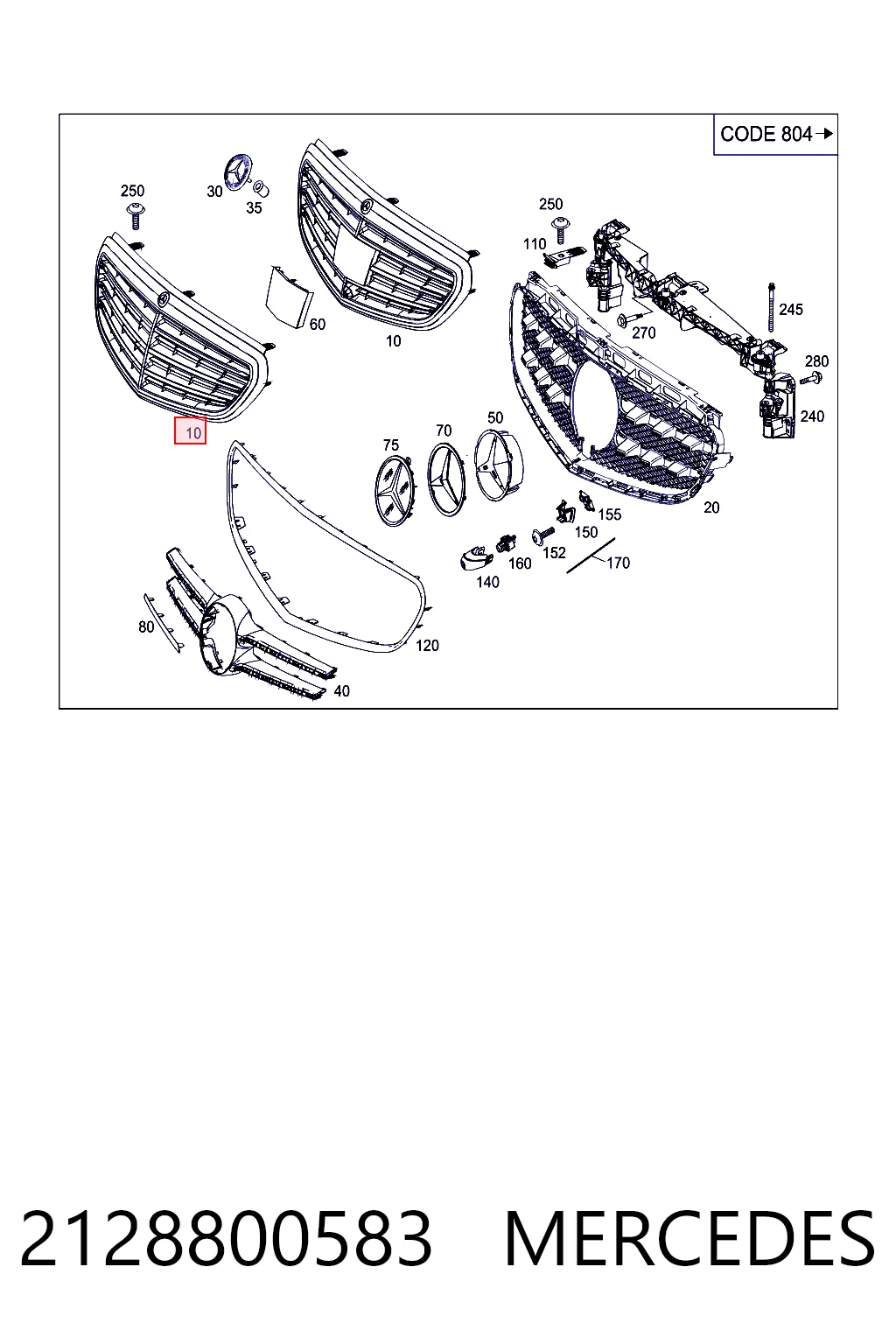 2128800583 Mercedes Atrapa chłodnicy