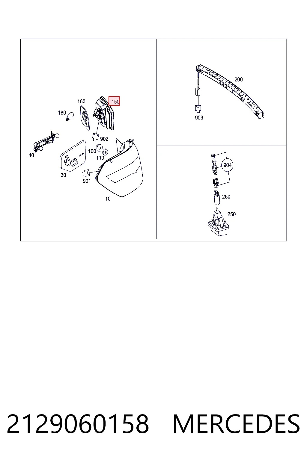 2129060158 Mercedes Lampa zespolona tylna lewa wewnętrzna