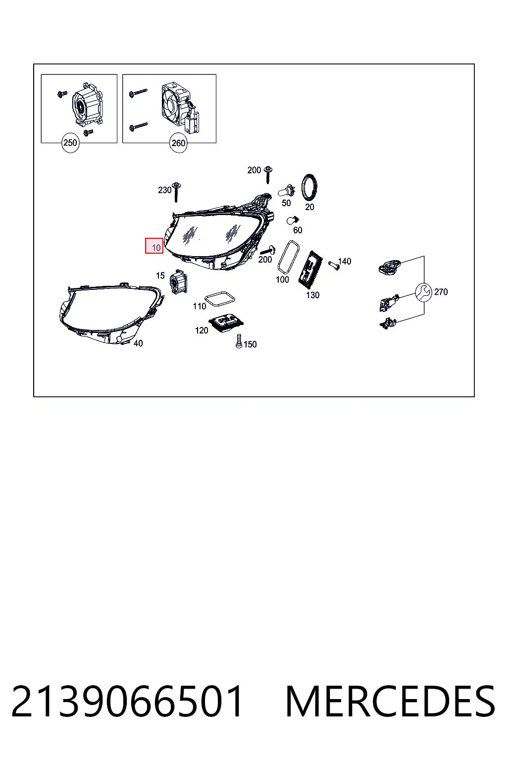 2139066501 Mercedes Reflektor lewy