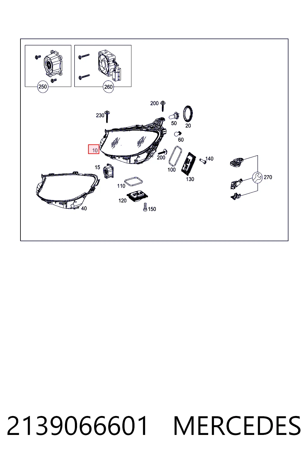 2139066601 Mercedes Reflektor prawy