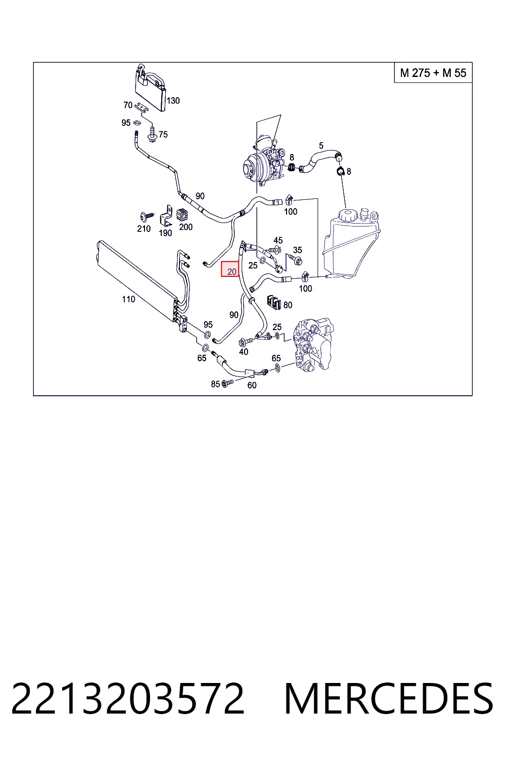2213203572 Mercedes Przewód hydraulicznego układu wspomagania wysokiego ciśnienia, od pompy do maglownicy (mechanizmu)