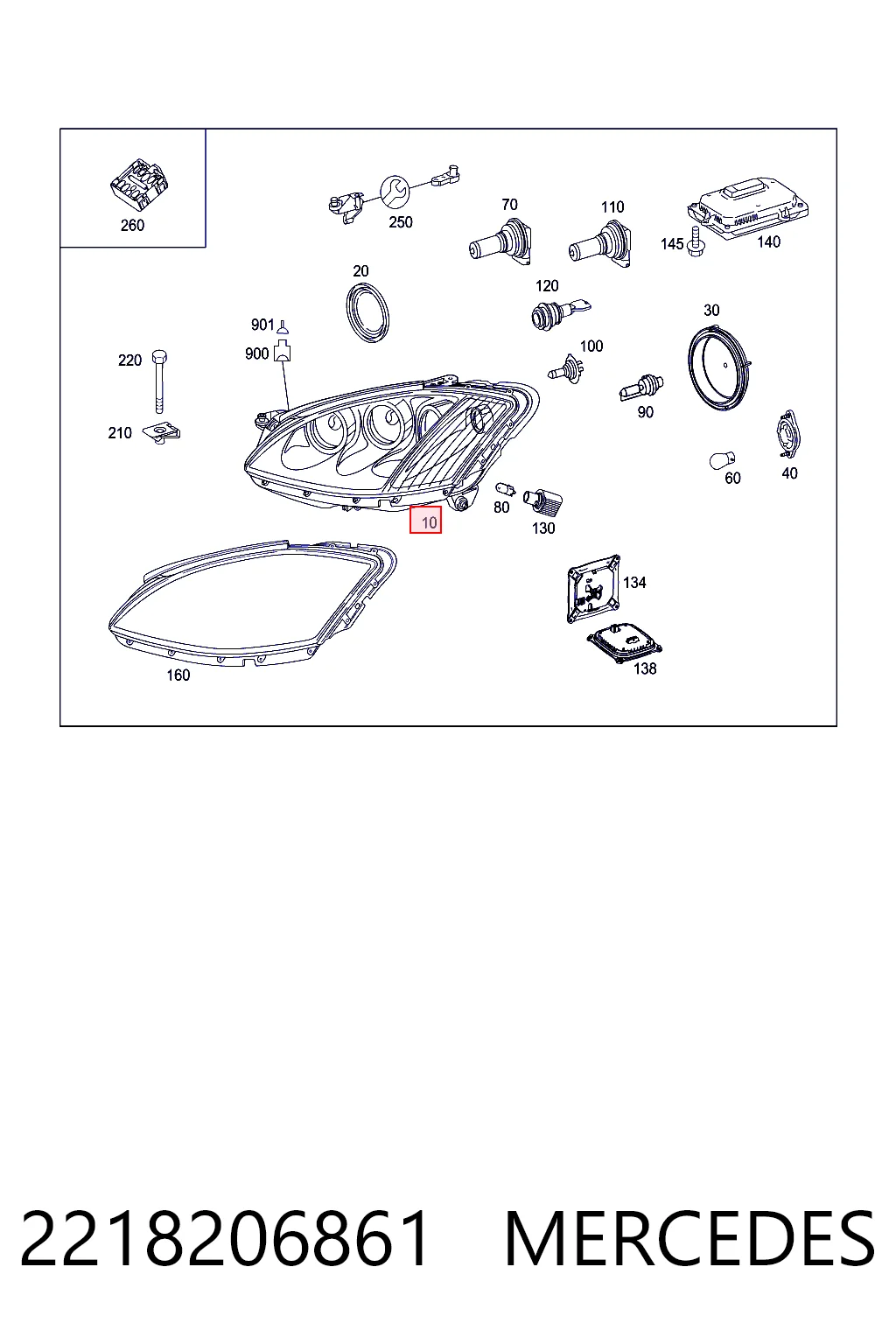 2218206861 Mercedes Reflektor prawy