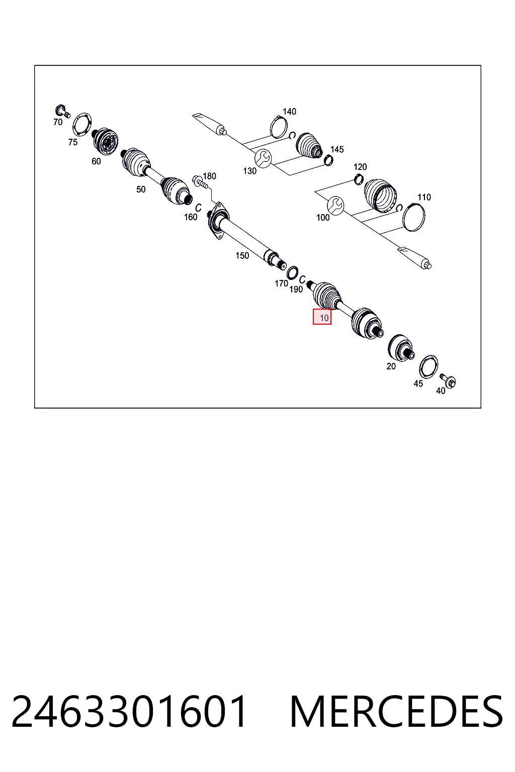 2463301601 Mercedes Półoś napędowa przednia lewa