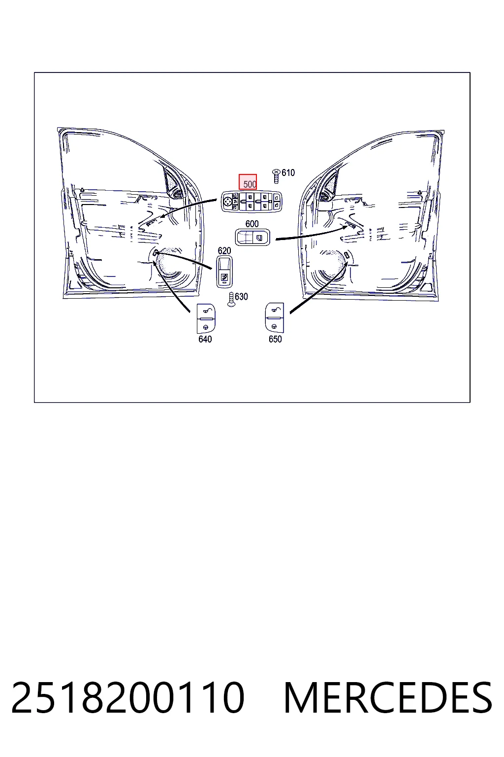 2518200110 Mercedes Panel przyciskowy sterowania podnośnikiem szyby przedni lewy