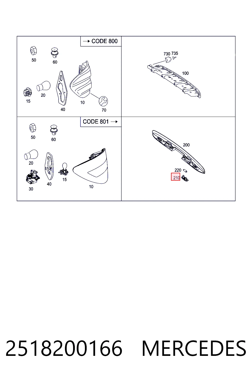 2518200166 Mercedes Lampa oświetlenia tylnej tablicy rejestracyjnej