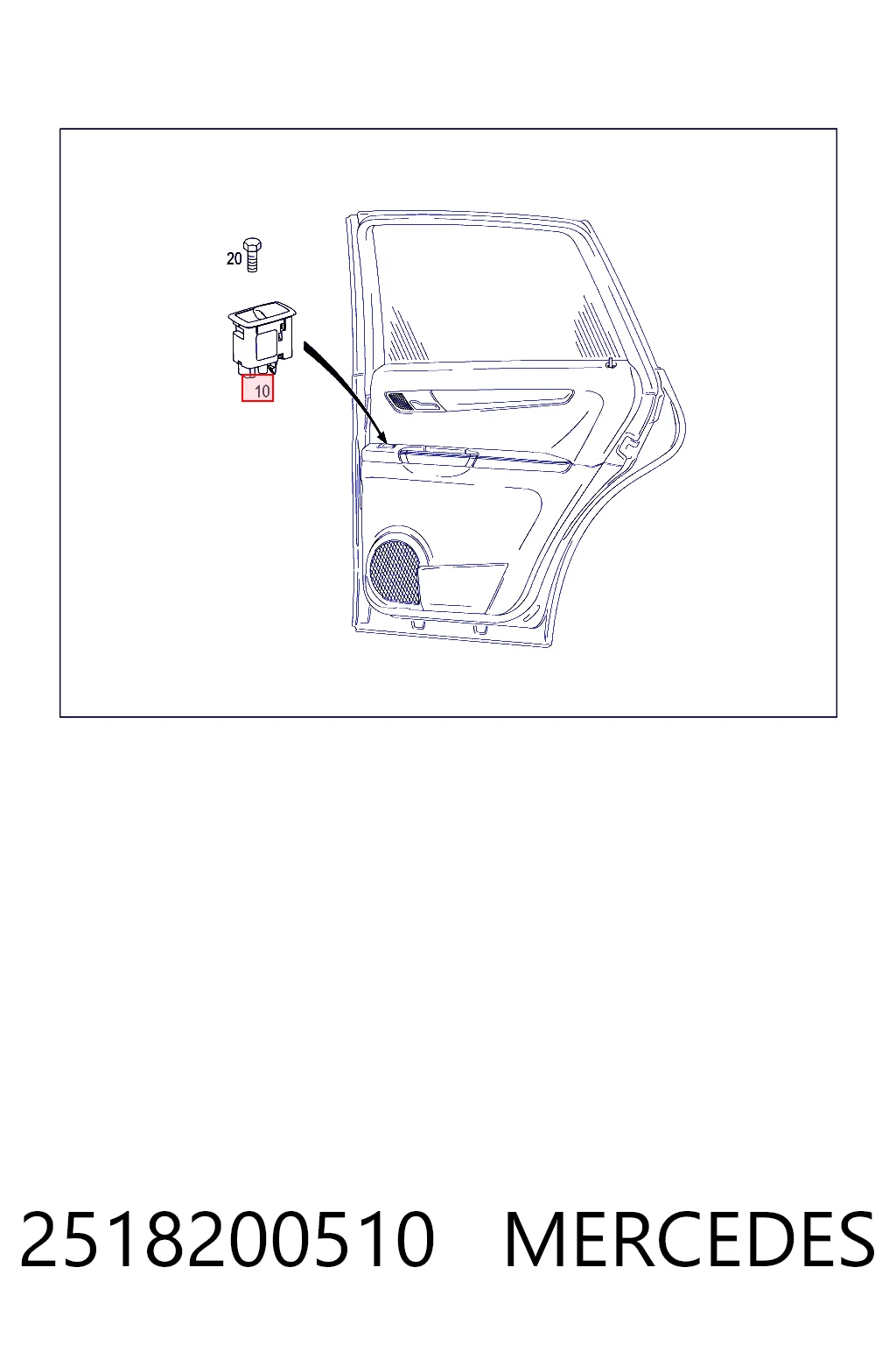 2518200510 Mercedes Panel przyciskowy sterowania podnośnikiem szyby przedni prawy