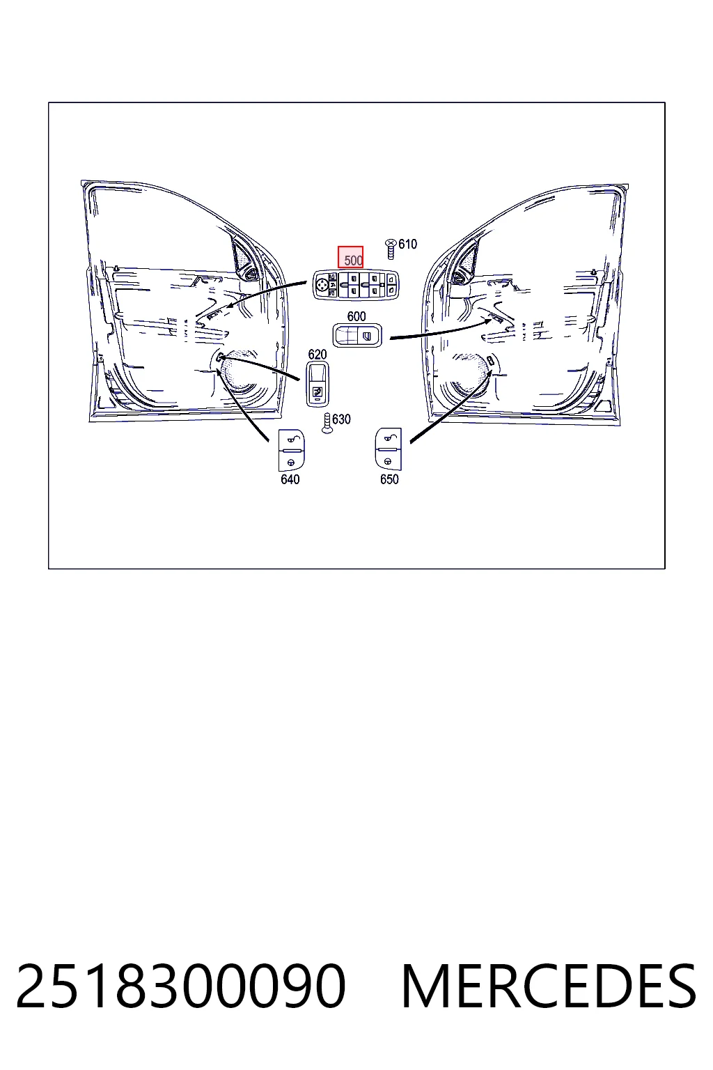 2518300090 Mercedes Panel przyciskowy sterowania podnośnikiem szyby przedni lewy