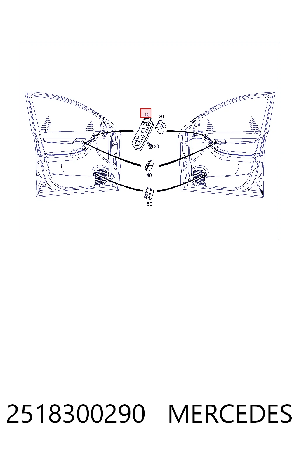 2518300290 Mercedes Panel przyciskowy sterowania podnośnikiem szyby przedni lewy