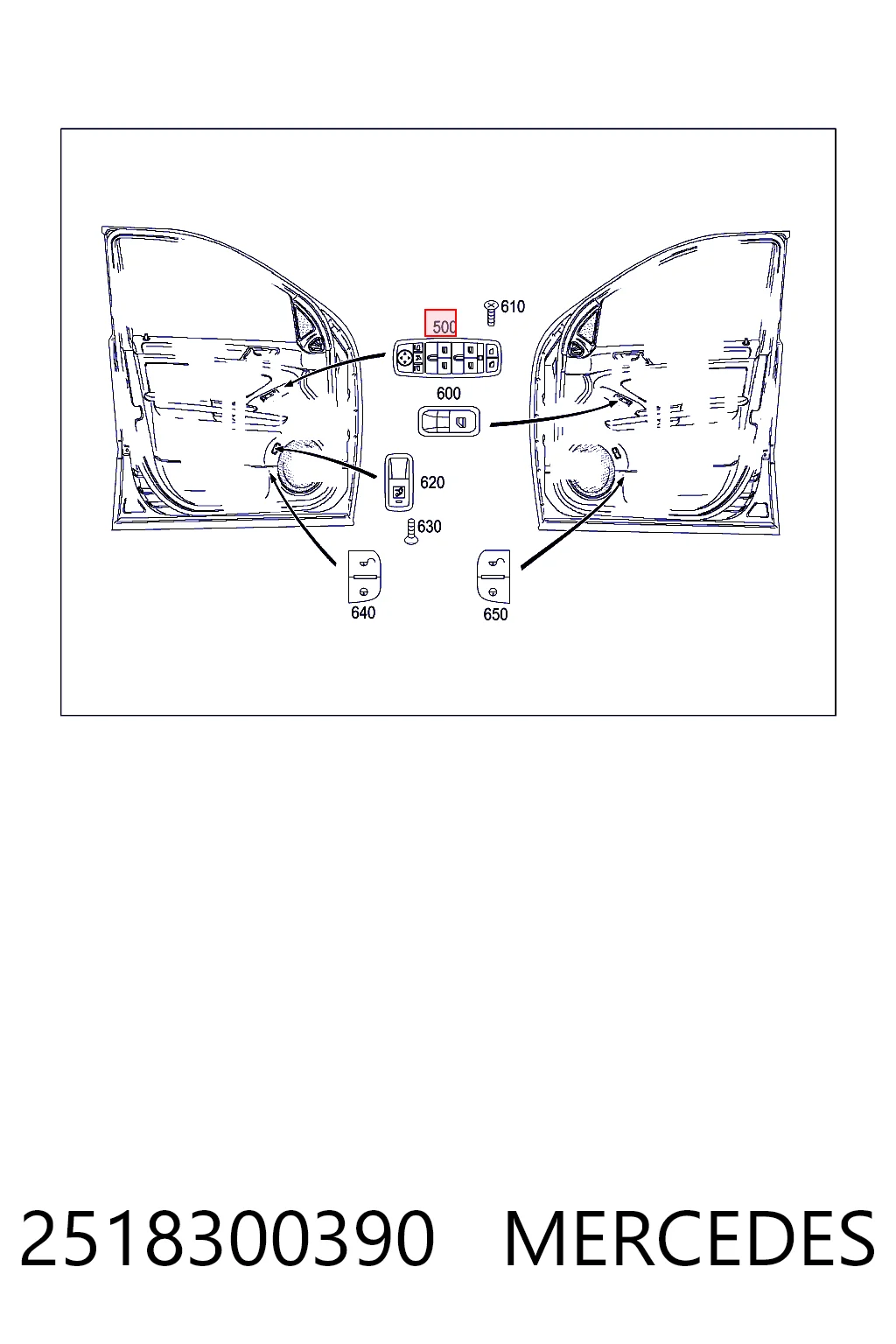 2518300390 Mercedes Panel przyciskowy sterowania podnośnikiem szyby przedni lewy