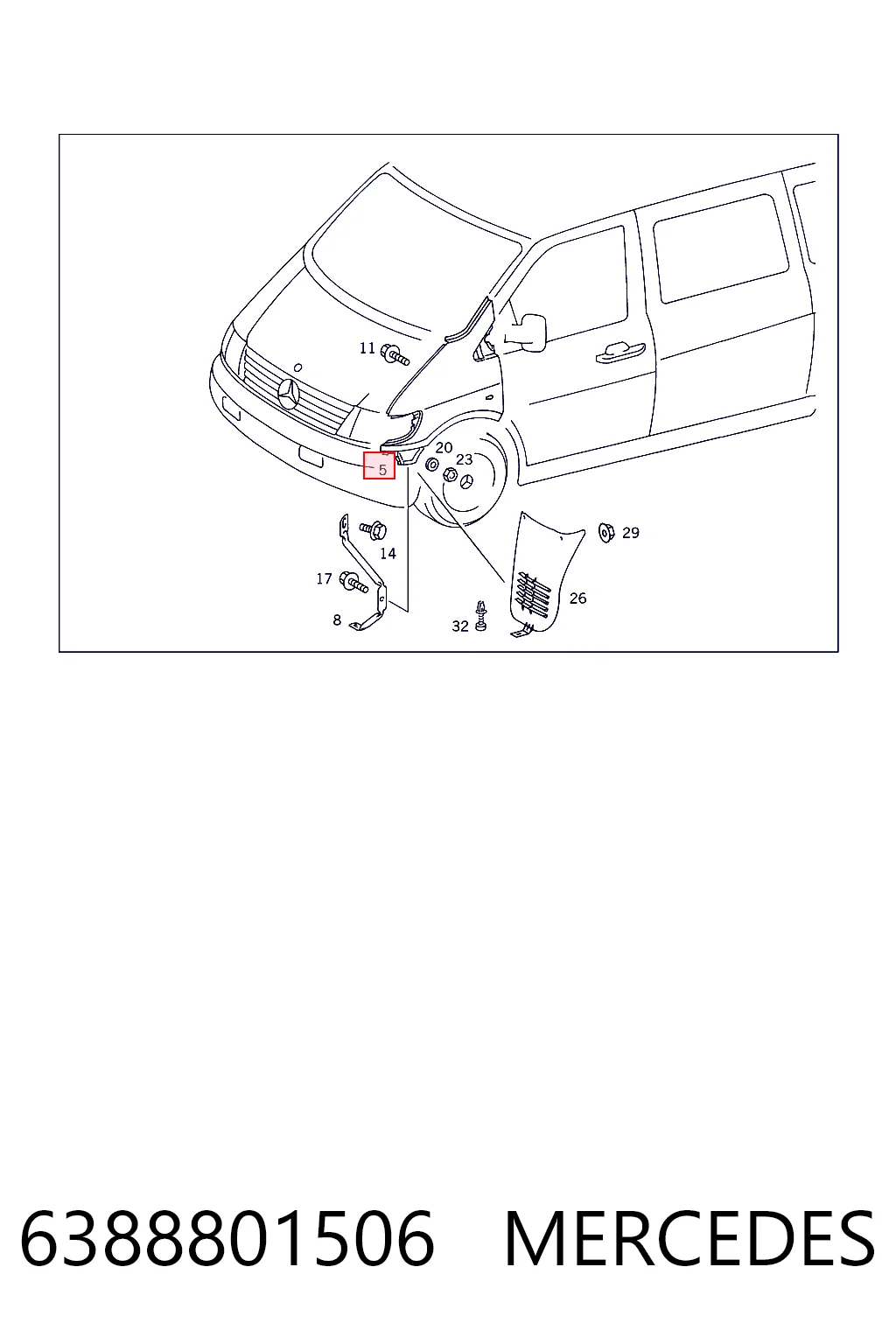 Błotnik przedni prawy do Mercedes V  638