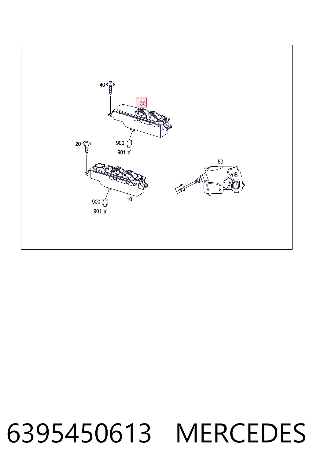 6395450613 Mercedes Panel przyciskowy sterowania podnośnikiem szyby przedni prawy