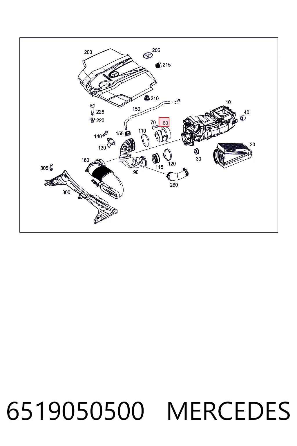 6519050500 Mercedes Czujnik przepływu powietrza, przepływomierz powietrza M.A.F.