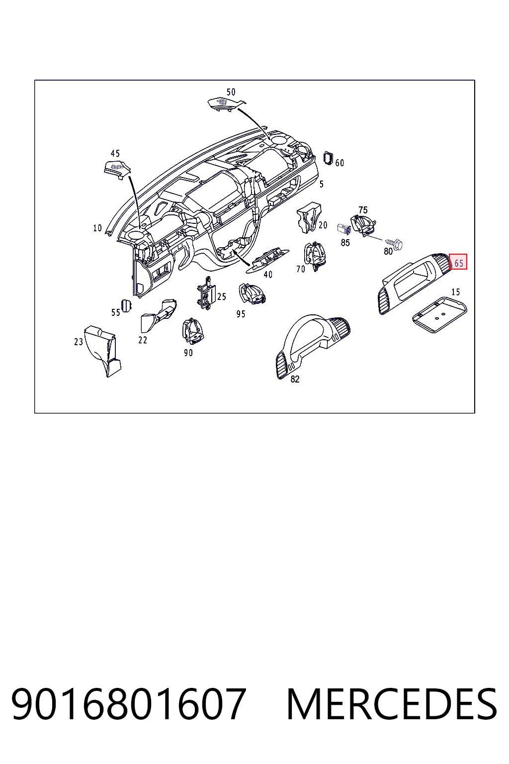 9016801607 Mercedes Listwa ochronna (nakładka) na desce rozdzielczej "torpedo" prawa