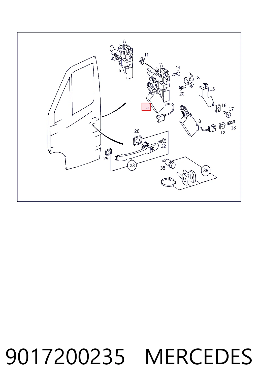Do koszyka Zamek drzwi przednich prawych Mercedes Sprinter I 4-t 904