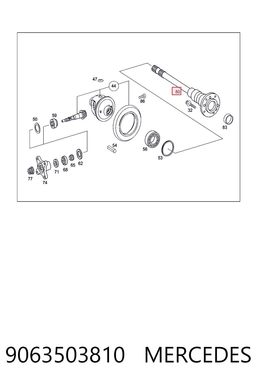 9063503810 Mercedes Półoś tylna prawa