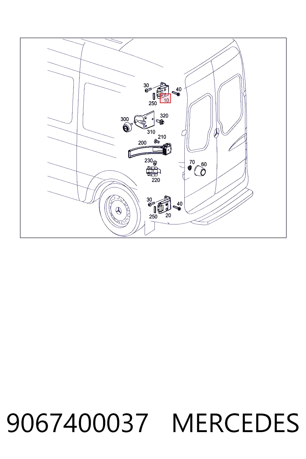 9067400037 Mercedes Zawias drzwi tylnych (skrzydłowych) lewy górny