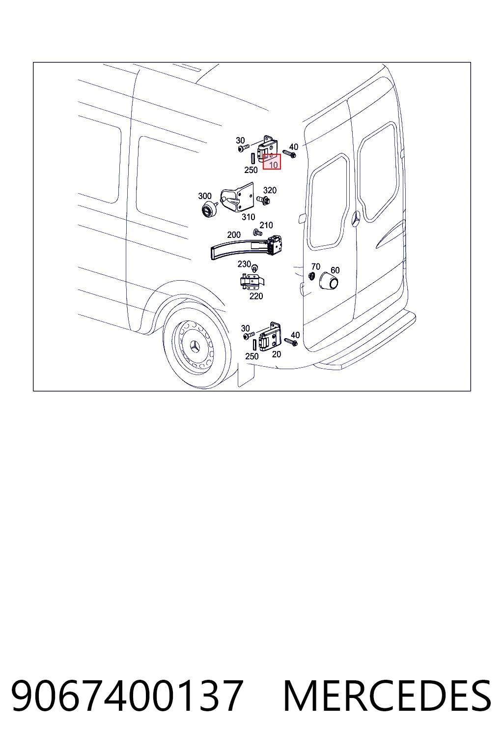 9067400137 Mercedes Zawias drzwi tylnych (skrzydłowych) prawy górny