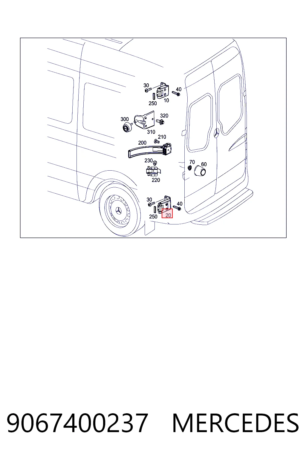 9067400237 Mercedes Zawias drzwi tylnych (skrzydłowych) lewy dolny