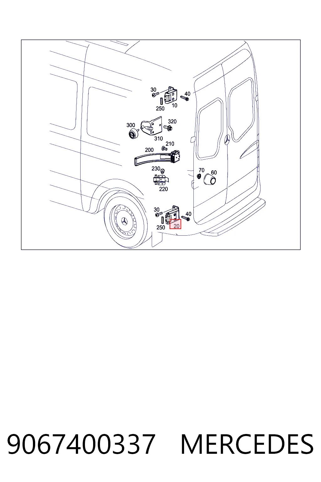 9067400337 Mercedes Zawias drzwi tylnych (skrzydłowych) prawy dolny