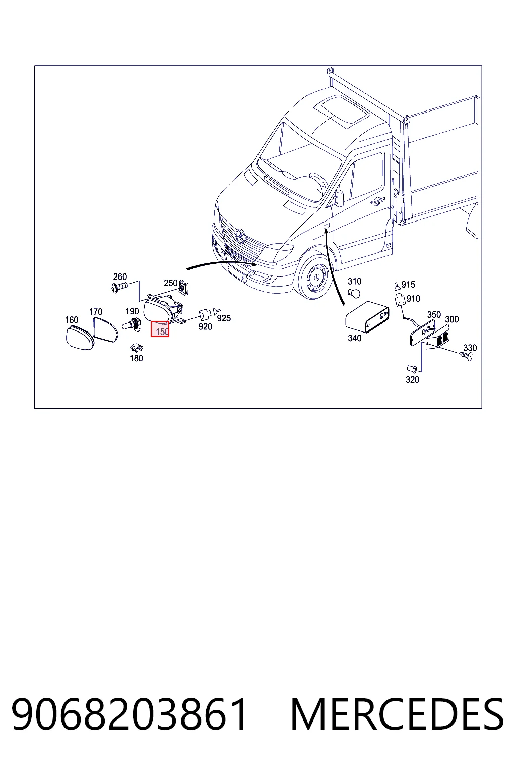 9068203861 Mercedes Lampa przeciwmgielna lewa