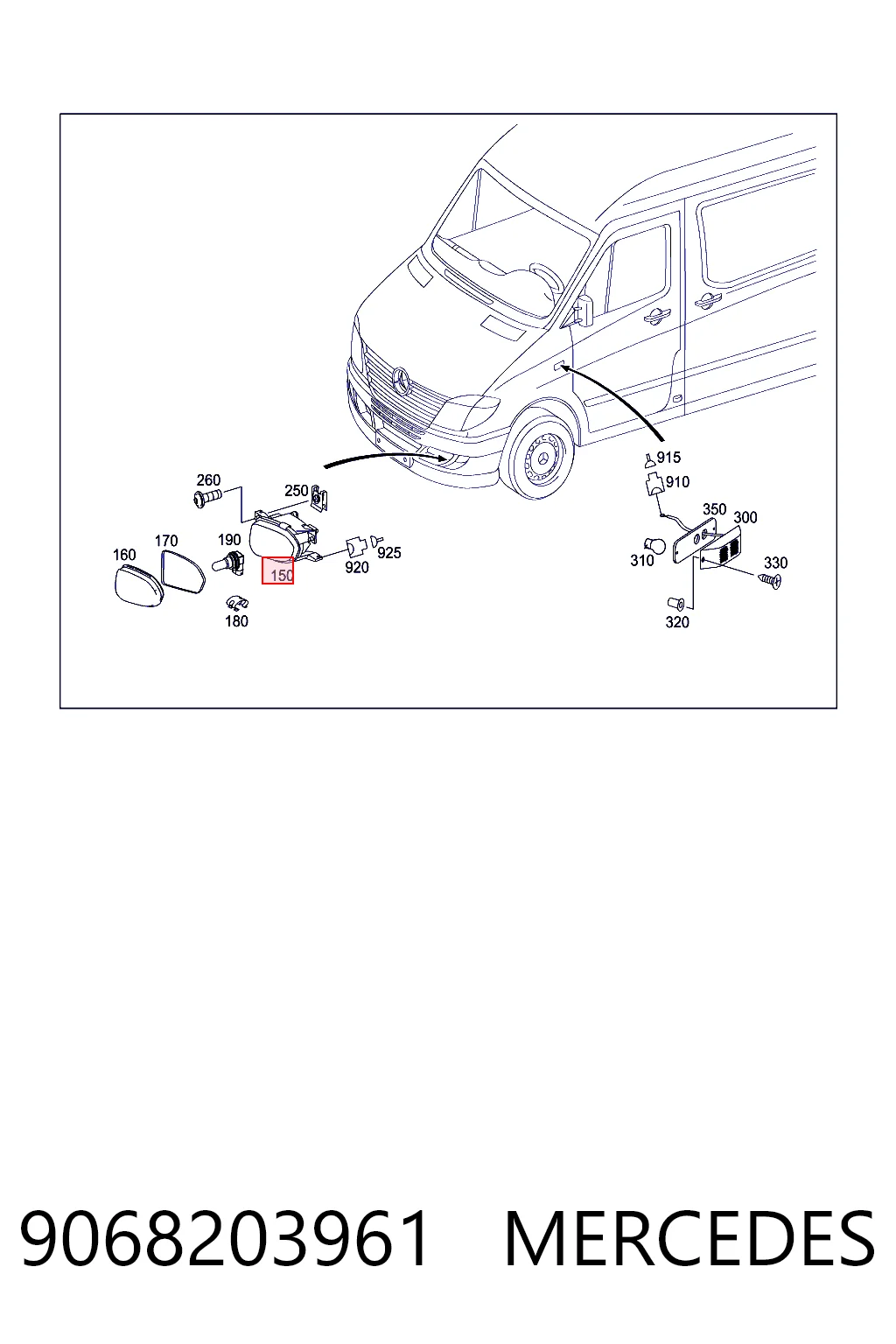 9068203961 Mercedes Lampa przeciwmgielna prawa