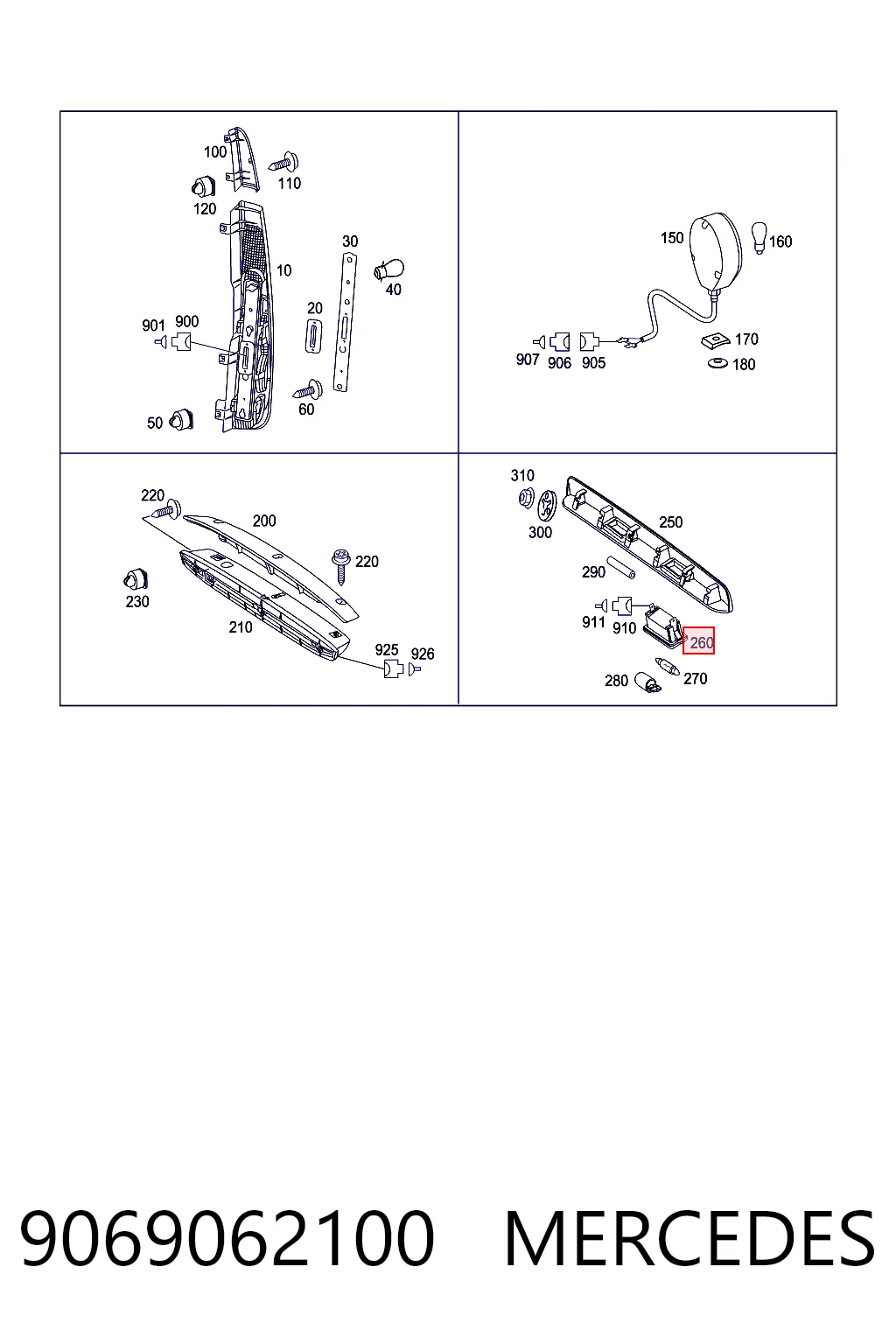 9069062100 Mercedes Lampa oświetlenia tylnej tablicy rejestracyjnej