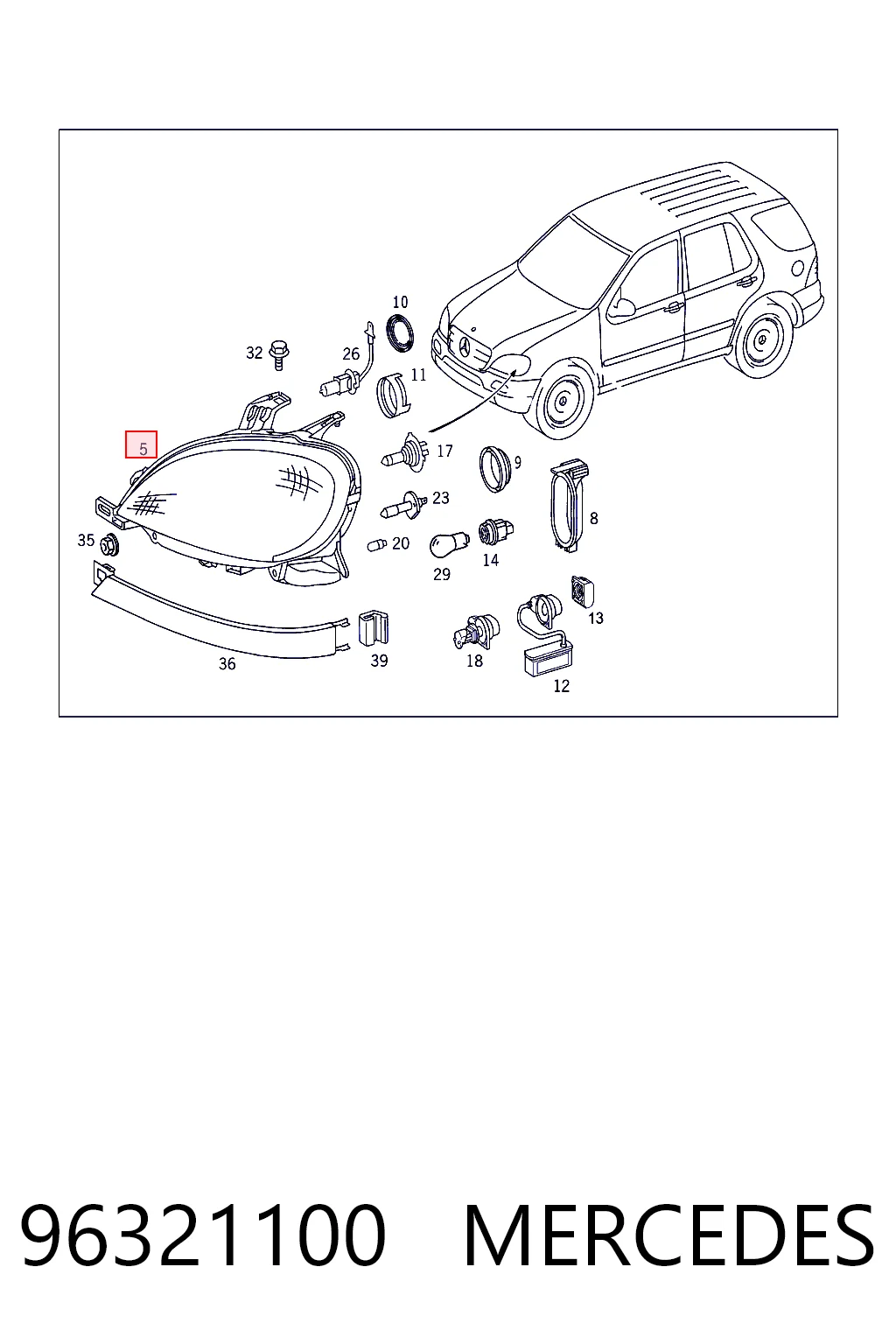 Reflektor lewy Mercedes ML/GLE SUV (W163) (1998 - 2005) cena, od 86,08 USD