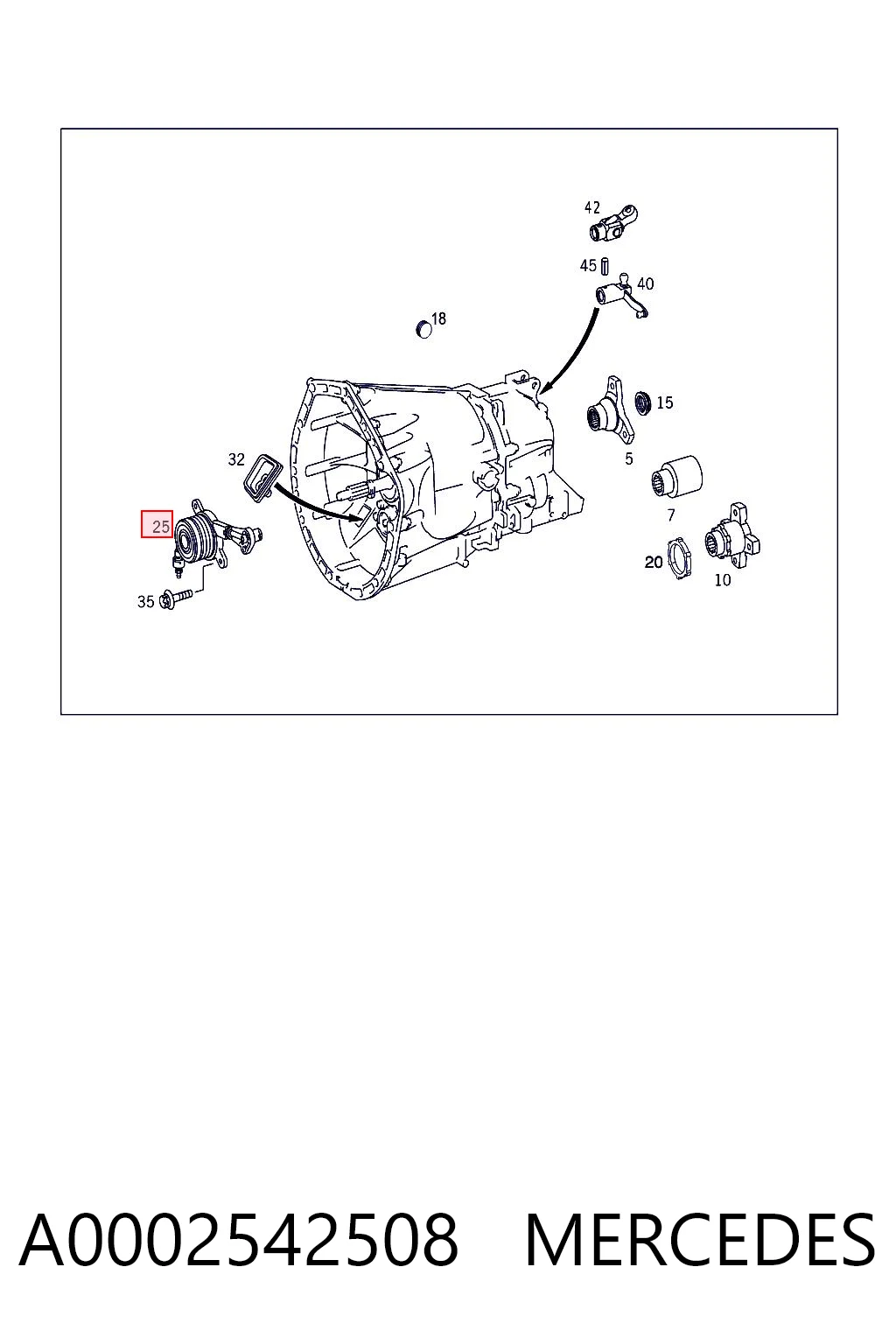 A0002542508 Mercedes Cylinder roboczy sprzęgła (wysprzęglik) w komplecie z łożyskiem wyciskowym
