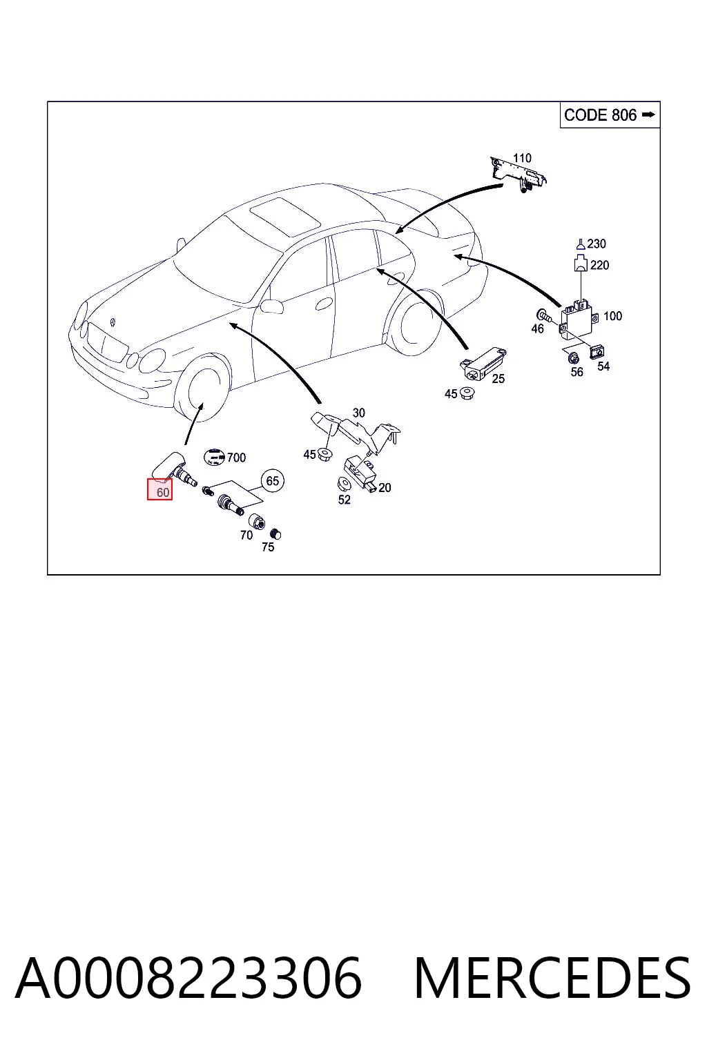 A0008223306 Mercedes Czujnik ciśnienia w oponach