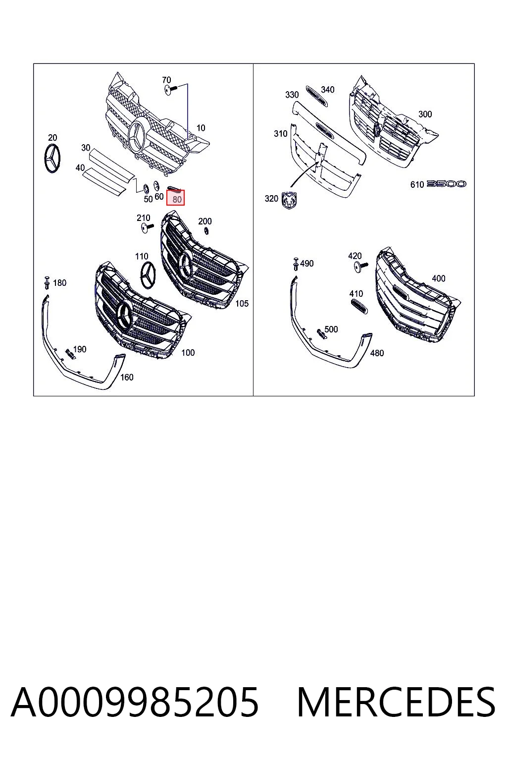 A0009985205 Mercedes Atrapa chłodnicy