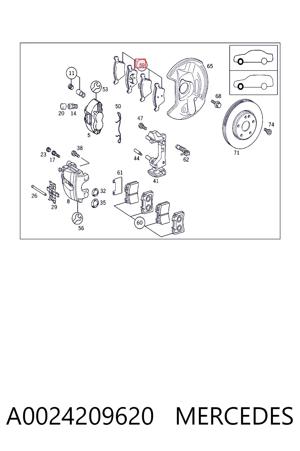 A0024209620 Mercedes Klocki hamulcowe przednie tarczowe