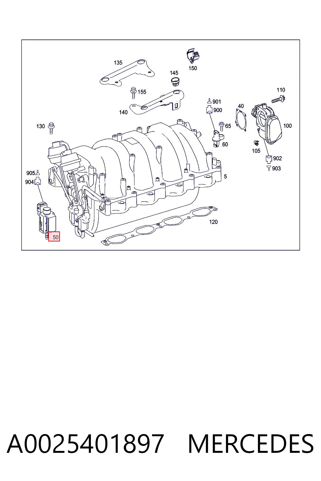 A0025401897 Mercedes Zawór-przełącznik regulatora klap kolektora ssącego