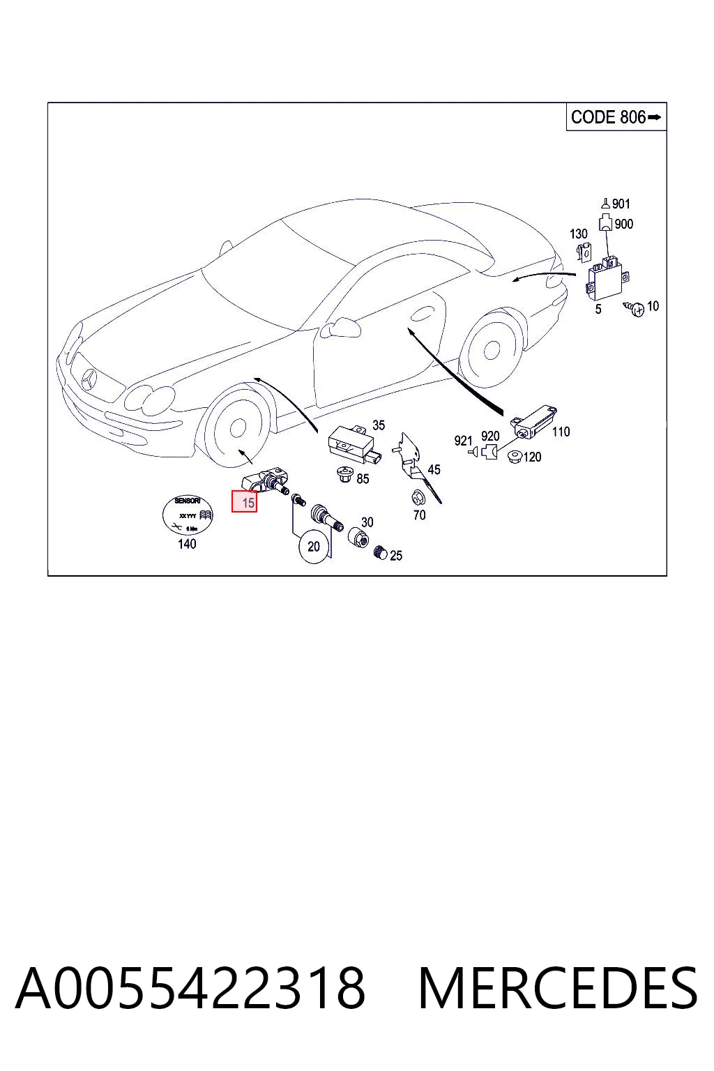 A0055422318 Mercedes Czujnik ciśnienia w oponach
