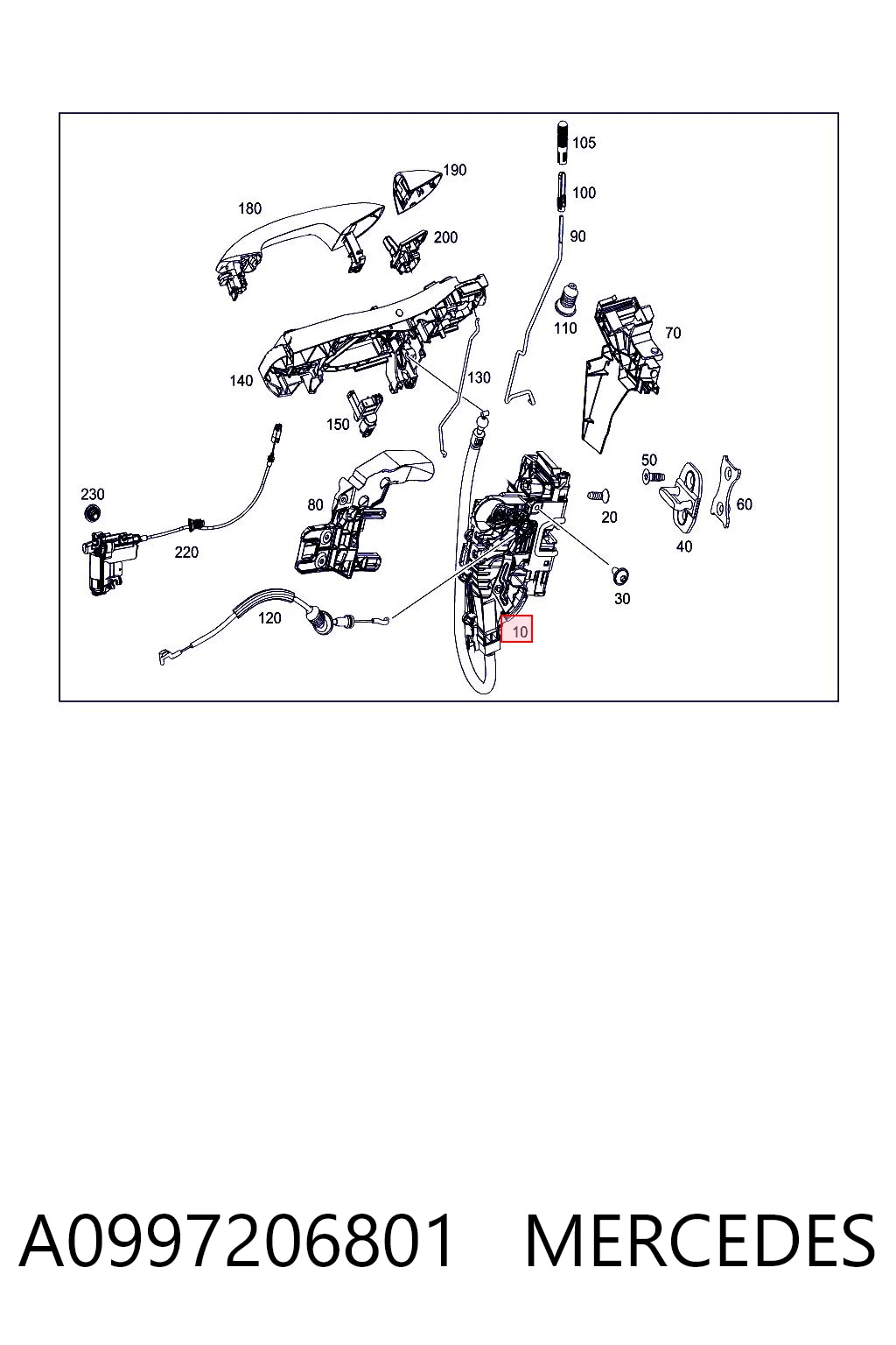 A0997206801 Mercedes Zamek drzwi przednich prawych