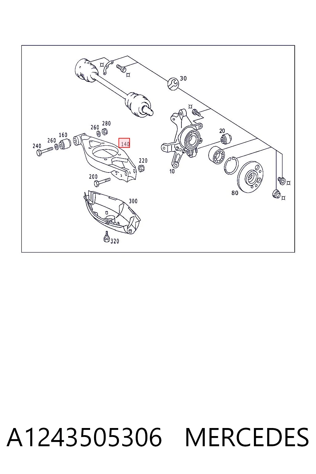 A1243505306 Mercedes Wahacz zawieszenia tylnego dolny lewy/prawy